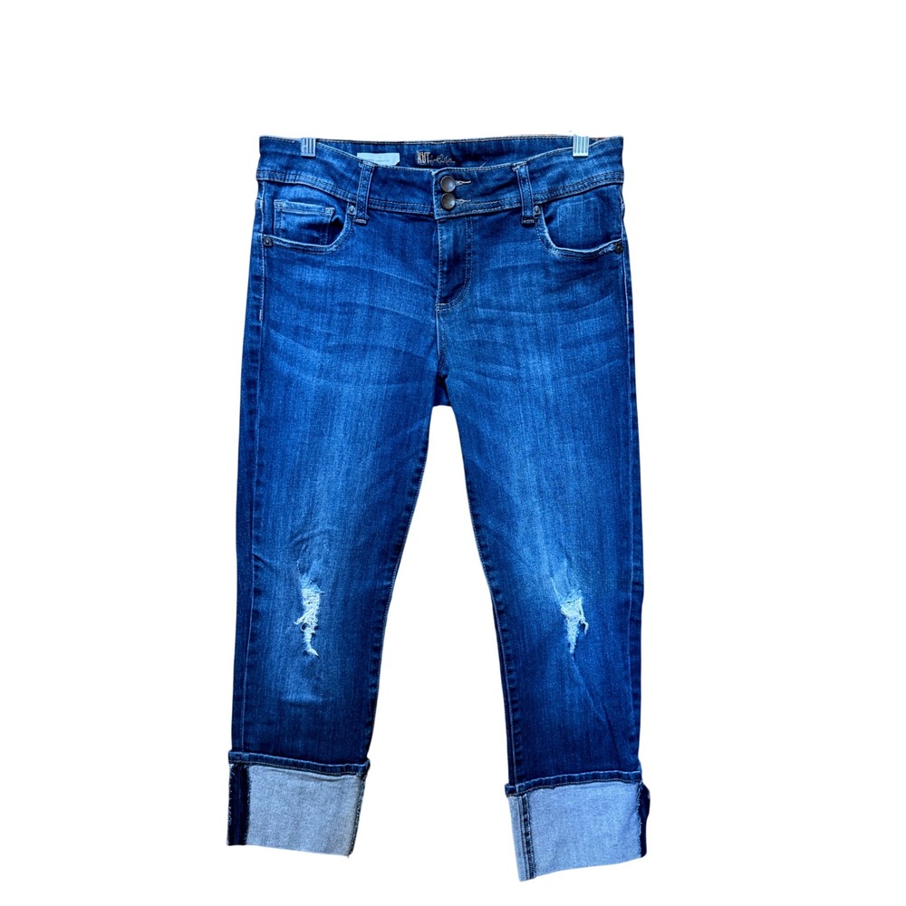 Kut from the Kloth Cameron Mid Rise Straight Leg Cropped Distressed Jeans Size 8 - Picture 3 of 9